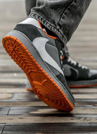 Мужские кроссовки nike air jordan 1 low x travis scott grey orange 41-42-44-45-464 фото