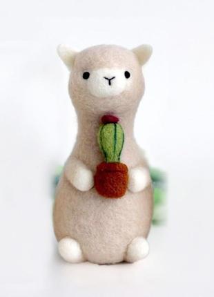 Набор для валяния лама с кактусом + шнурок для мобильного телефона + инструменты1 фото