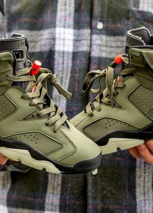 Мужские кроссовки nike air jordan retro 6 x trawis scott haki 40-41-42-43-44-45-462 фото