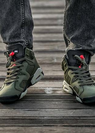 Мужские кроссовки nike air jordan retro 6 x trawis scott haki 40-41-42-43-44-45-465 фото