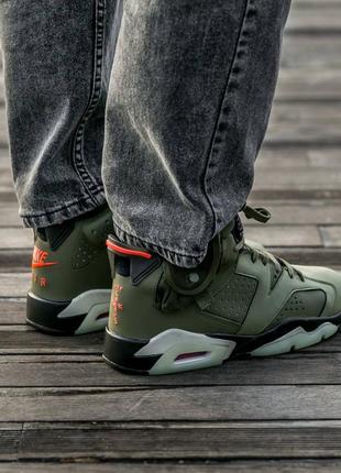 Мужские кроссовки nike air jordan retro 6 x trawis scott haki 40-41-42-43-44-45-466 фото