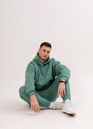 Теплый мужской спортивный костюм хлопковый с начесом на флисе