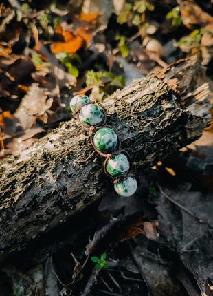 Агатовий зелений браслет з натурального каменю моховий агат1 фото