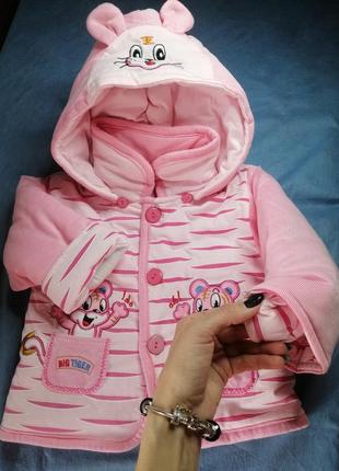 Розовый зимний комбинезон и куртка с капюшоном 86-92 см1 фото