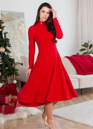 Червона ангорова сукня з коміром-стійкою4 фото
