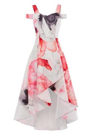 Нарядное макси мини платье асимметричная юбка цветы от coast