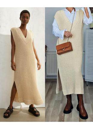 Оверсайз макси сукня нюдова h&m в'язана сукня міді довга сукня бежева сукня безрукавка