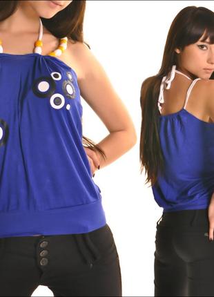 Синій топ з тонкими бретелями