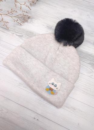 Класна шапка дитяча р.48-52 з флісовим утепленням ✨ стильна шапочка з відворотом