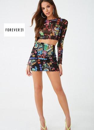 Cетчатая мини-юбка с неоновыми принтом forever 21