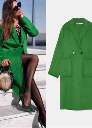 Фаворит блогерів шерстяне неоново зелене пальто з накладними кишенями zara3 фото