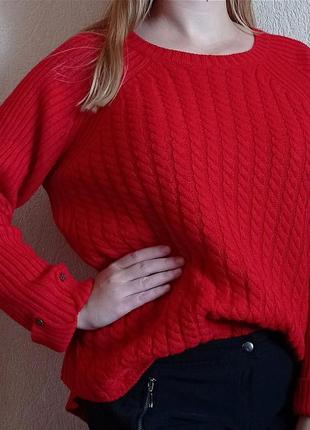 Стильный оверсайз красный свитер с косами бренда tu1 фото