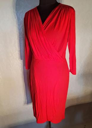 Клевое красное трикотажное платье миди 94% вискоза