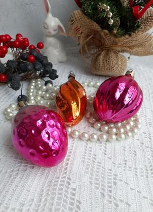 Набор ❄🥭🎄🍓☃️ елочных игрушек советские стекло эмали винтаж ретро клубника новогодняя манго капля орешек