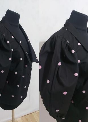Котоновая блуза, топ  в горох  в стиле ретро с рукавами- буфами, острым воротником asos design6 фото