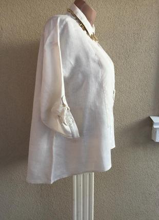 Комбінована лляна блуза,сорочка з подовженою спинкою,100%льон,maddison