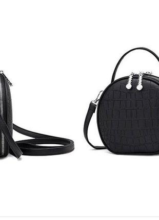 Сумка жіноча кругла маленька, міні сумочка для дівчини чорний4 фото