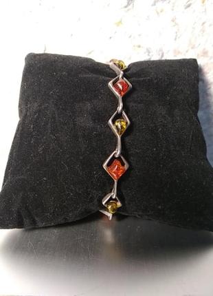 Серебряный двухцветный браслет с балалийским янтарем винтаж2 фото