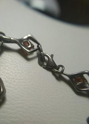 Серебряный двухцветный браслет с балалийским янтарем винтаж7 фото