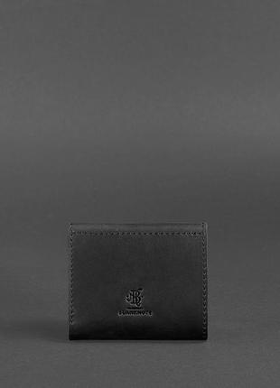 Женский кожаный маленький кошелек тройного сложения с монетницей из натуральной кожи черный3 фото