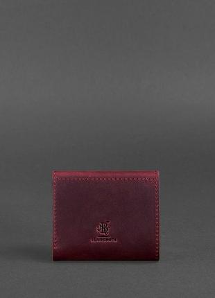 Женский кожаный маленький кошелек тройного сложения с монетницей из натуральной кожи бордовый3 фото