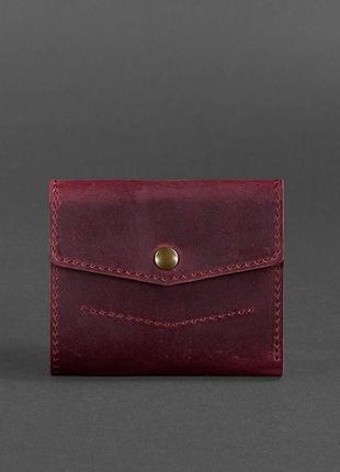 Женский кожаный маленький кошелек тройного сложения с монетницей из натуральной кожи бордовый