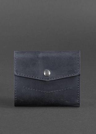 Жіночий шкіряний маленький гаманець потрійного складання з монетницею з натуральної шкіри синій