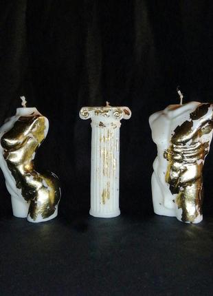 Соевые свечи тела поталь ручной работы формовые торс декоративные адам и ева с золотим декором2 фото