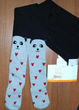 Теплі махрові колготи 3-5 bross бросс панда сердечки