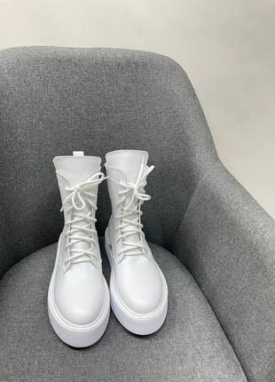Кожаные белые ботинки шнуровка зимние демисезонные6 фото