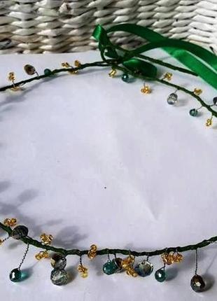 Вінок з кришталевими намистинами прикраса у зачіску2 фото
