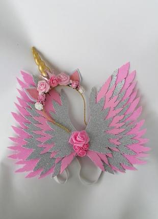 Крылья единорога и обруч единорог украшение для волос розовый4 фото
