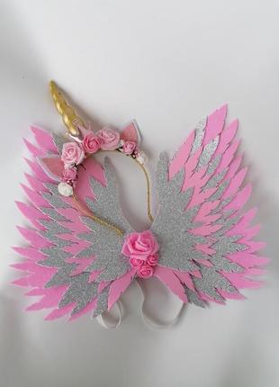 Крылья единорога и обруч единорог украшение для волос розовый2 фото