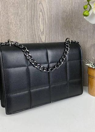 Женская мини сумочка клатч черная стеганая, сумка на плечо экококира8 фото