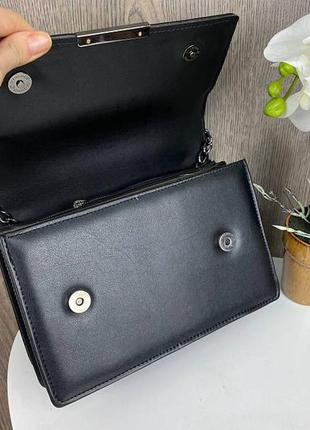 Женская мини сумочка клатч черная стеганая, сумка на плечо экококира6 фото