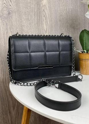 Женская мини сумочка клатч черная стеганая, сумка на плечо экококира2 фото