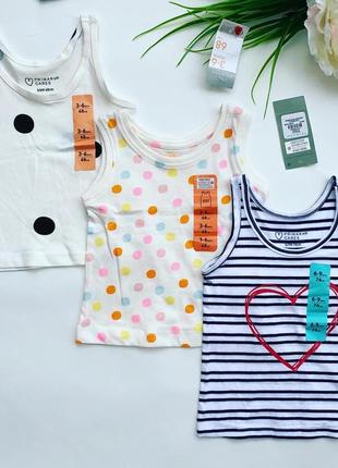 Маечки коттоновые бренда primark. в горошки: 62 (3-6 мес.)/// в полочке: 74 (6-9 мес.)