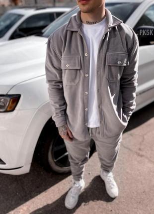 Чоловічий зимовий костюм флісовий сорочка та штани сірий  ⁇  комплект із сорочкою на флісі на зиму