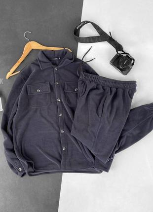 Чоловічий зимовий костюм флісовий сорочка та штани сірий  ⁇  комплект із сорочкою на флісі на зиму4 фото