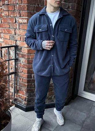 Чоловічий зимовий костюм флісовий сорочка та штани джинсовий  ⁇  комплект із сорочкою на флісі на зиму