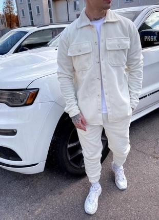 Чоловічий зимовий костюм флісовий сорочка та штани молочний  ⁇  комплект із сорочкою на флісі на зиму