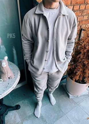 Чоловічий зимовий костюм флісовий сорочка та штани сірий  ⁇  комплект із сорочкою на флісі на зиму