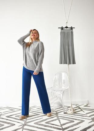 Трикотажные длинные синие женские брюки прямого фасона на резинке, синие 42/46,  48/524 фото