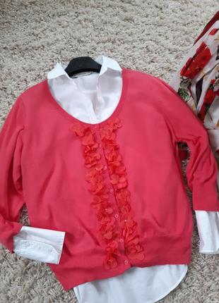 Очень красивая кофта на пуговках/кардиган/свитер в коралловом цвете, madissa, p. 42-44