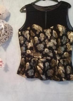 Блуза, майка нарядная с золотом и сеточкой,с,м