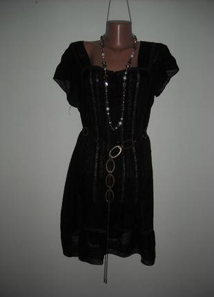 Блузка-туніка atmospfere чорна з мереживом з шифон