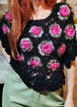 Джемпер izabel london вязаный ажурный цветы розы с люрексом izabel london свитер блуза2 фото