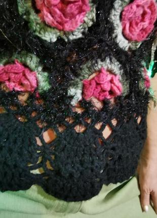 Джемпер izabel london вязаный ажурный цветы розы с люрексом izabel london свитер блуза7 фото