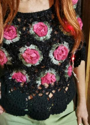 Джемпер izabel london вязаный ажурный цветы розы с люрексом izabel london свитер блуза9 фото