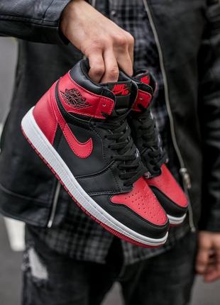 Мужские кроссовки nike air jordan 1 high black red 41-42-43-44